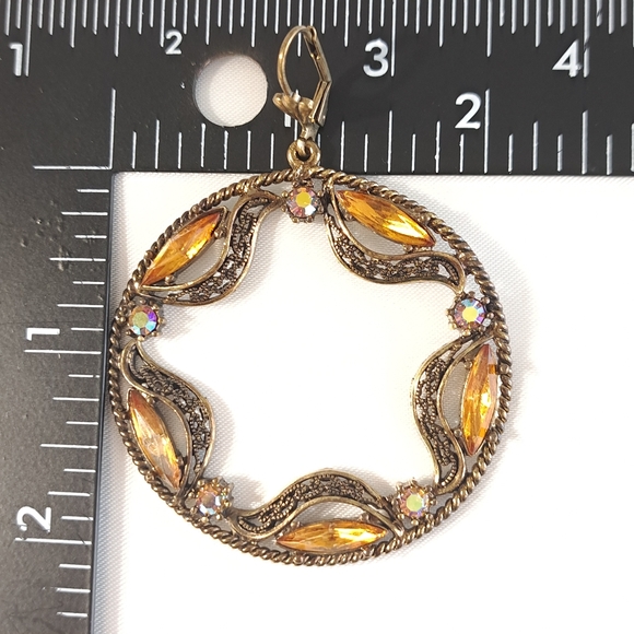 Vintage Women's Starn Round Earrings‎ Brown/Orange Faux Rhinestones - Picture 5 of 7